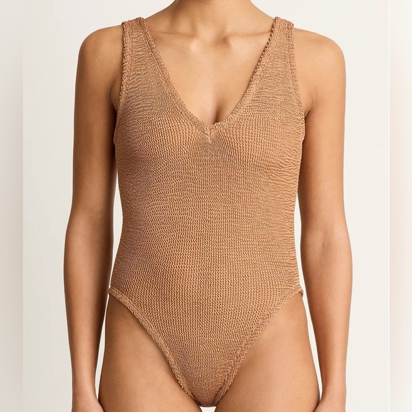 NWT Hunza G Sadie one piece swimsuit in metallic cocoa - Picture 2 of 4